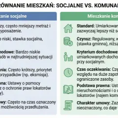 Porównanie mieszkań: socjalne vs. komunalne. Dowiedz się, jak dostać mieszkanie socjalne – niższy standard, czynsz, kryterium dochodowe.