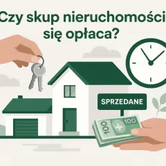 Ręce wymieniają klucze do domu na pieniądze. Czy skup nieruchomości się opłaca? Zegar symbolizuje czas.