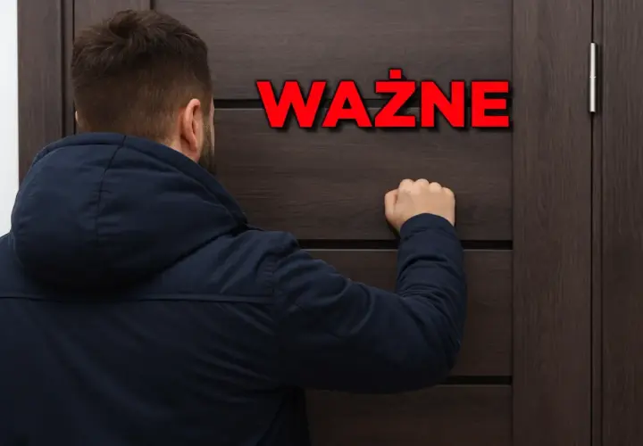 Mężczyzna puka do drzwi z napisem "WAŻNE". Czy nadzór budowlany może wejść do mieszkania?