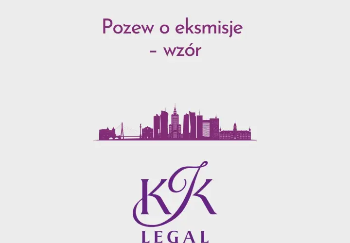 Pozew o eksmisję - wzór. Sylwetka miasta i logo KK LEGAL.