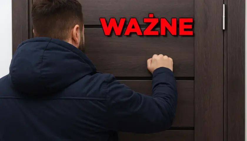 Mężczyzna puka do drzwi z napisem "WAŻNE". Czy nadzór budowlany może wejść do mieszkania?