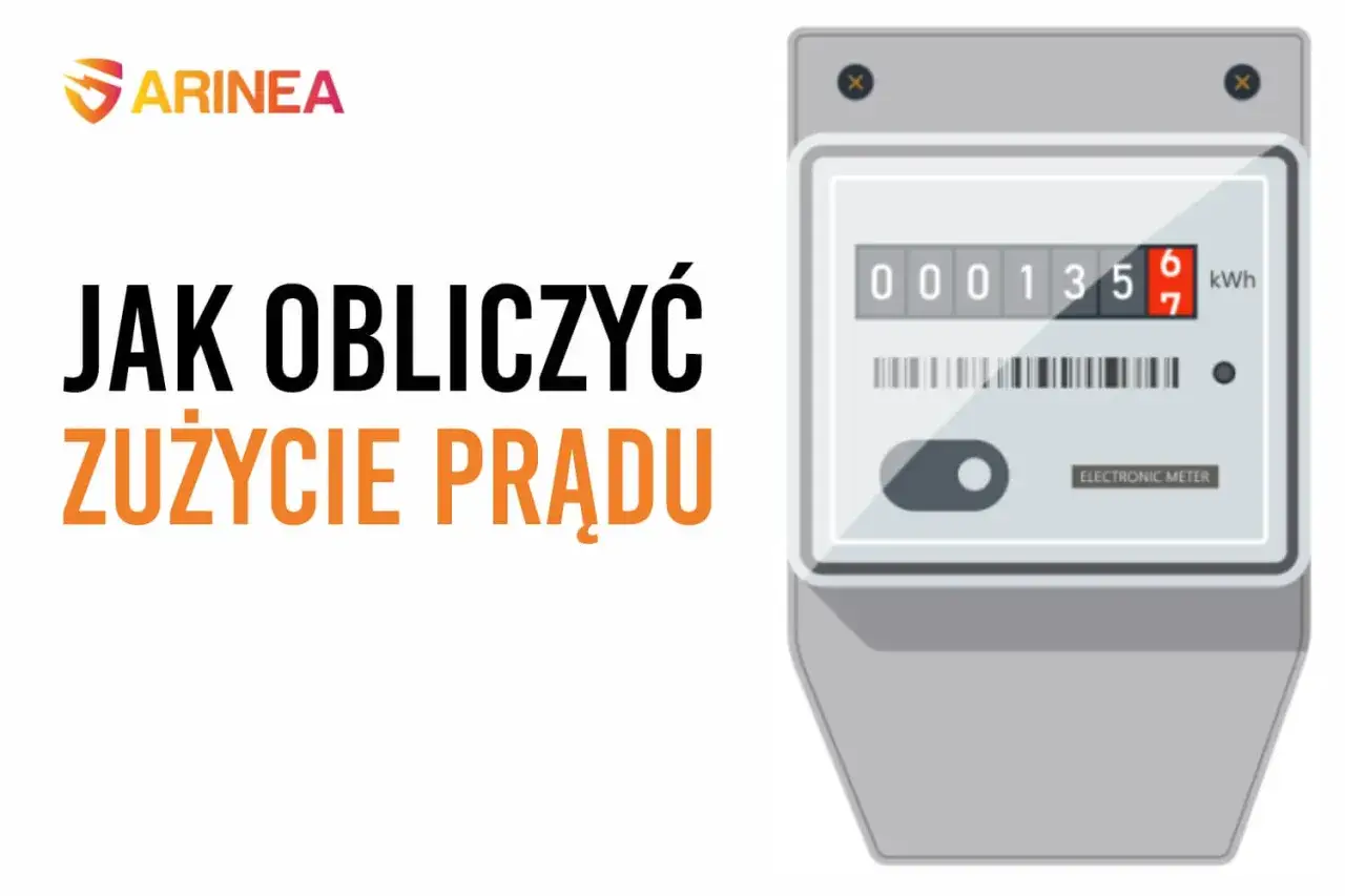 Jak liczyć kWh? Grafika przedstawia licznik energii elektrycznej i tekst