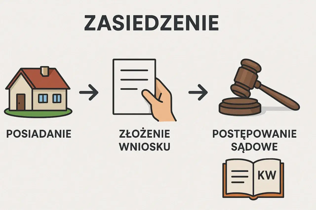 Schemat procesu zasiedzenia: posiadanie domu, złożenie wniosku, postępowanie sądowe. Po ilu latach jest zasiedzenie?
