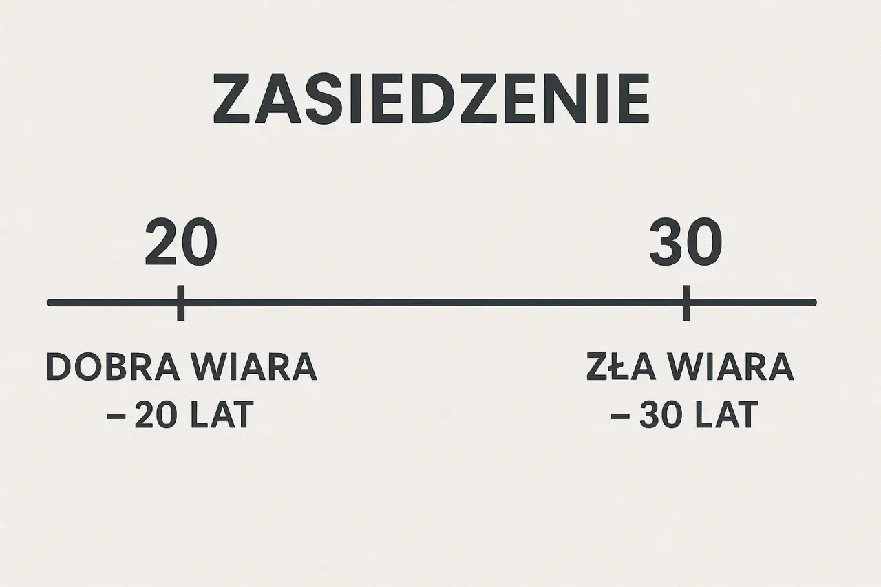 Zasiedzenie: 20 lat w dobrej wierze, 30 lat w złej wierze.